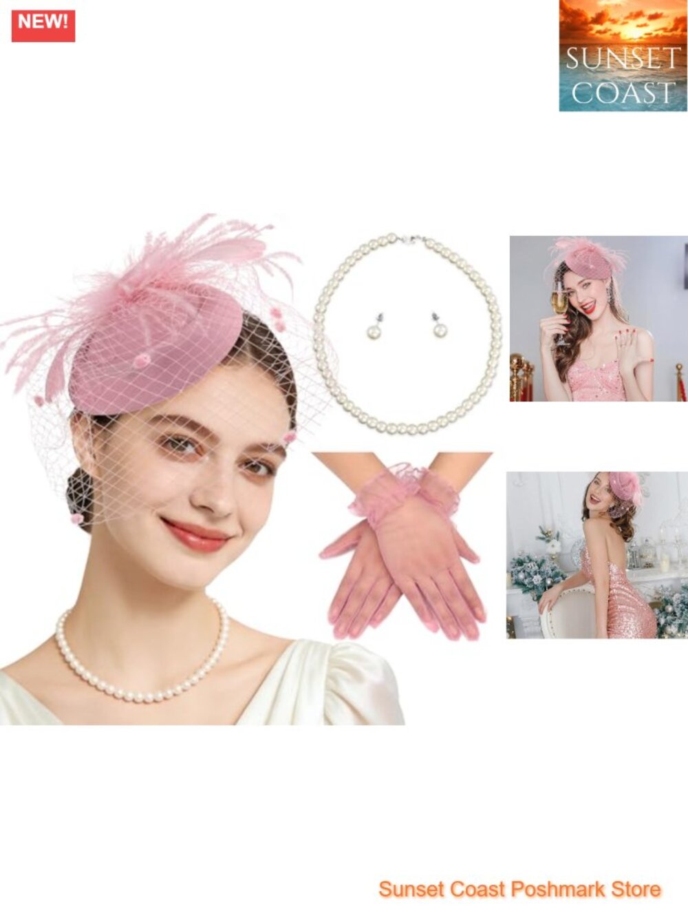 Women's Fascinator Hat Set with Gloves Tea Party Derby